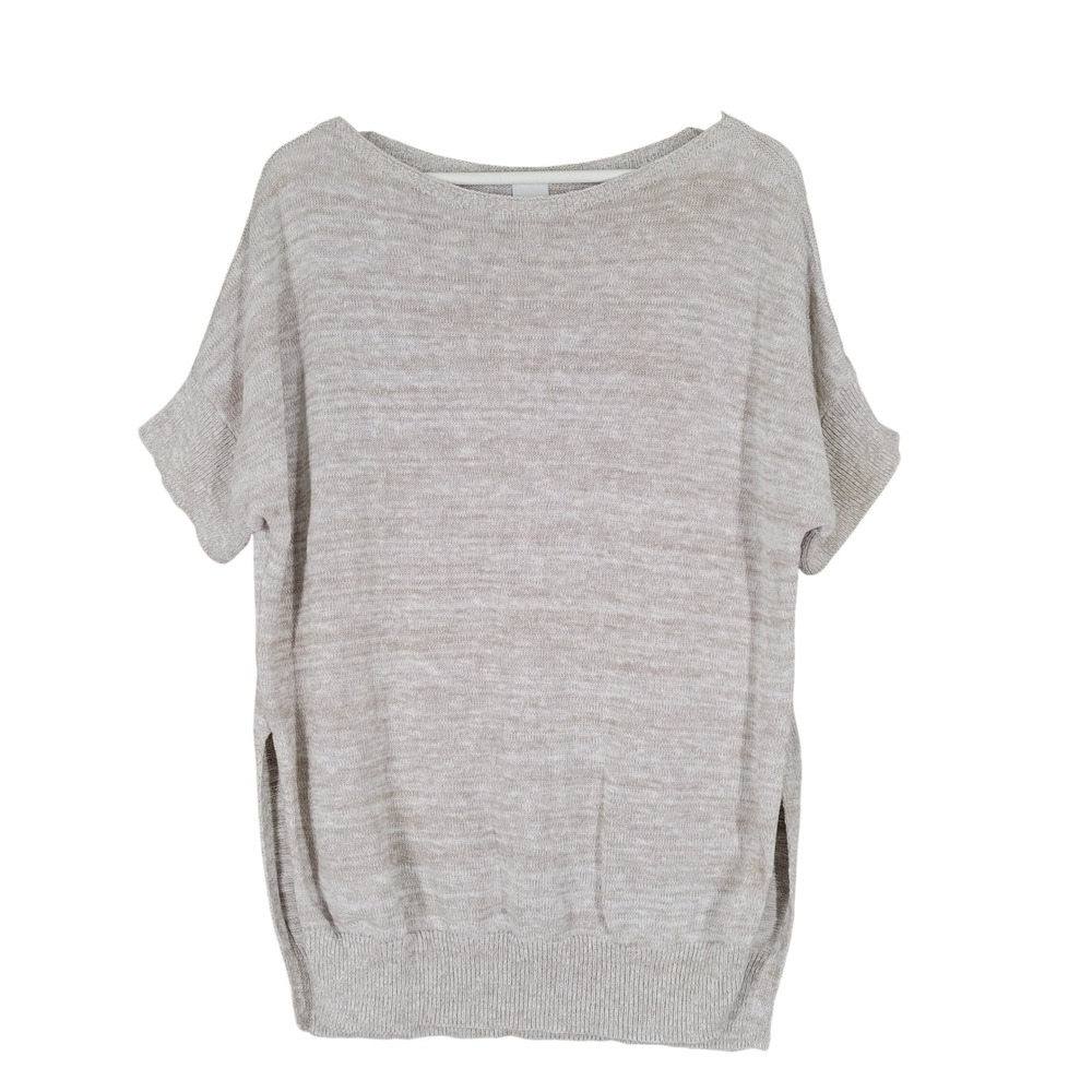 Max Mara Leisure Knit Top Women L Beige Space Dye Short Sleeve Side Slits